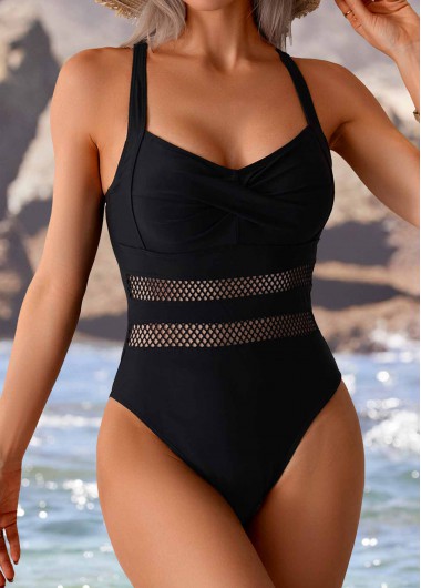 Modlily Black Criss Cross One Piece Swimwear - M