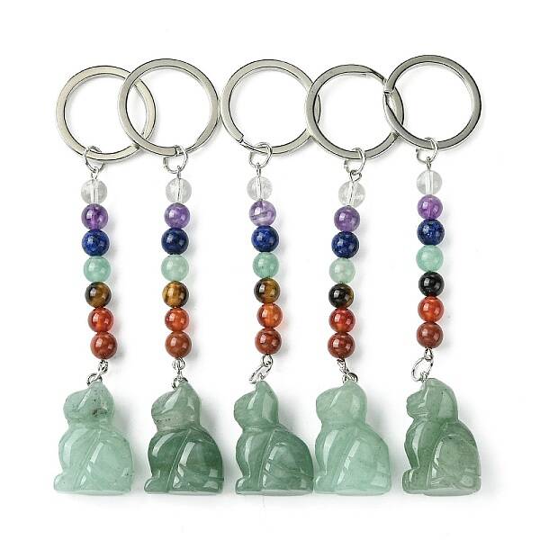 Cat Natural Green Aventurine Keychain