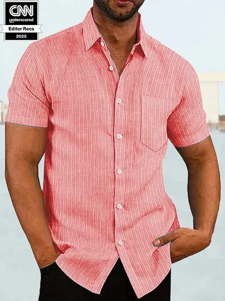 Short Sleeve Casual Shirt (US Only), Red Stripe / XL