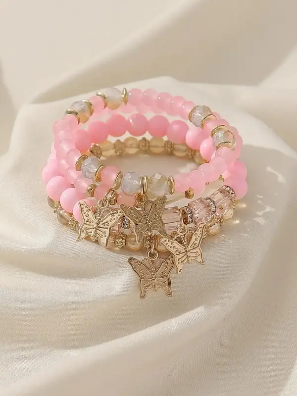 Boho Style Butterfly Charm Beaded Bracelet Bundles Kit, Unisex Couple 4pcs 2024 Trendy Stack Bracelet, Elegant Matching Jewel...