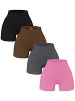 Women's Plain Ribbed High Waist Sports Gym Shorts, Basketball Shorts, Seamless Skinny Biker Shorts for Gym Workout Cycling T...