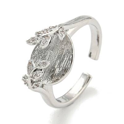Leaf Brass Micro Pave Cubic Zirconia Cuff Open Rings for Women