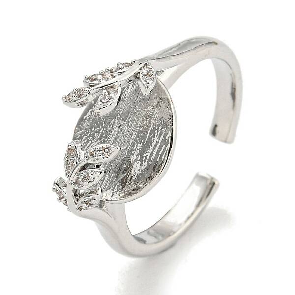 Leaf Brass Micro Pave Cubic Zirconia Cuff Open Rings for Women