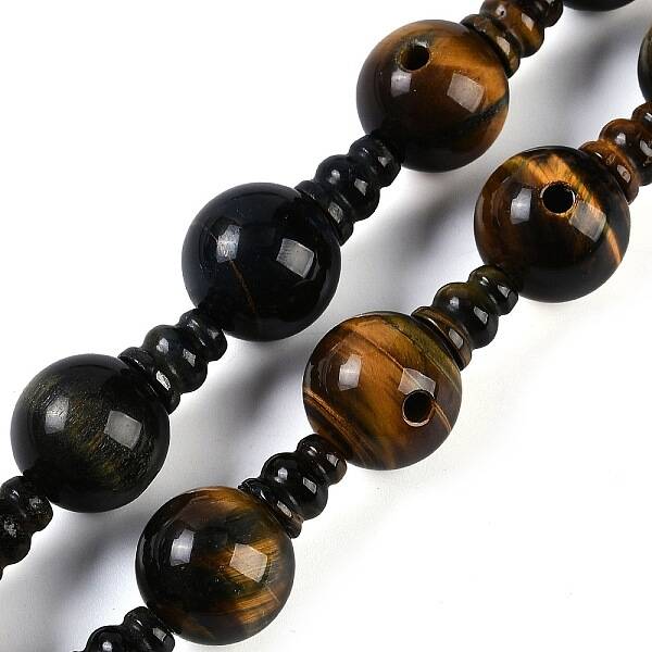 Natural Yellow Tiger Eye & Dyed Blue Tiger Eye(Dyed & Heated) 3-Hole Guru Beads Strands