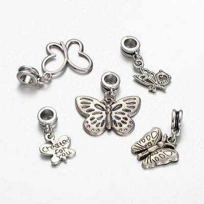 Mixed Tibetan Style Alloy  Butterfly European Dangle Charms