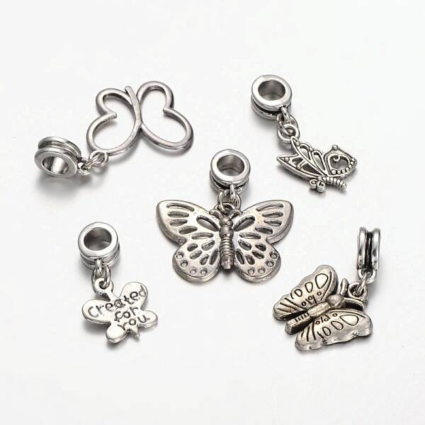 Mixed Tibetan Style Alloy  Butterfly European Dangle Charms