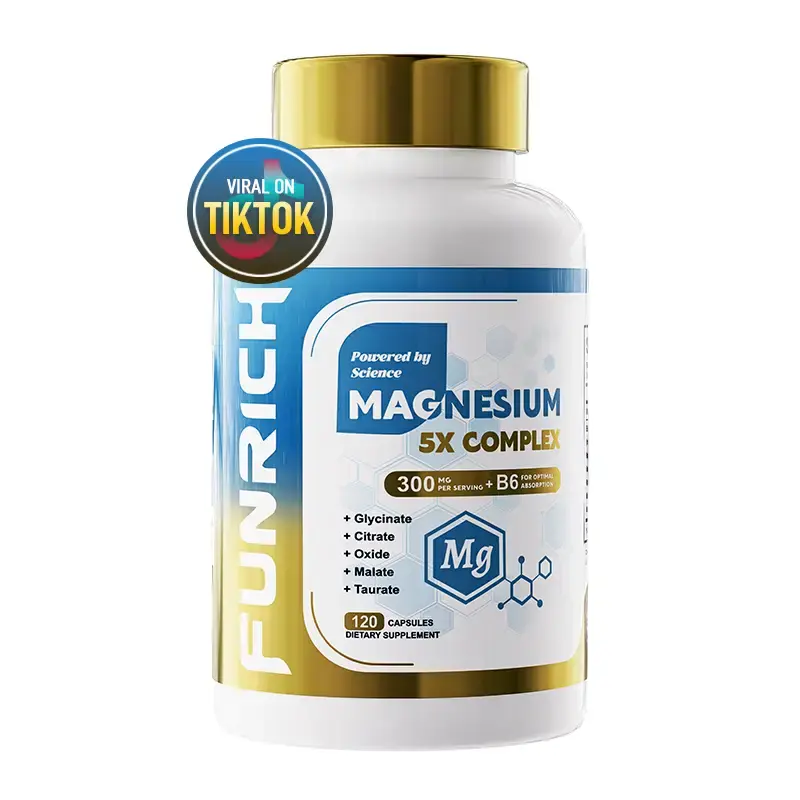 FUNRICH 5X Magnesium Supplement 1100mg for Sleep, Muscle, Heart & Nerve Support - 120 Capsules Dietary Vitamins