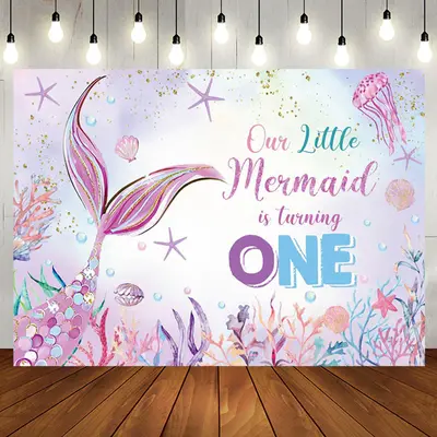 Aperturee Colorful Undersea Scene Mermaid 1st Birthday Backdrop