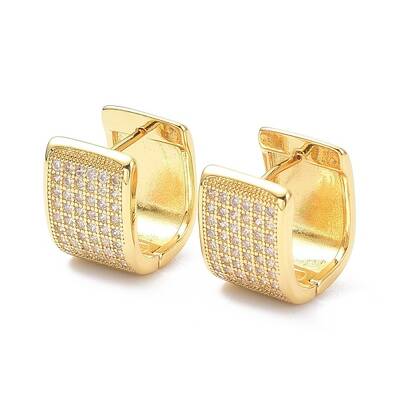 Brass Micro Pave Cubic Zirconia Hoop Earrings