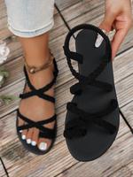 Women's Fashionable Crossed Strap Flat Sandals, Casual Versatile Strappy Sandals for Beach Vacation, Non-slip Summer Sandals ...