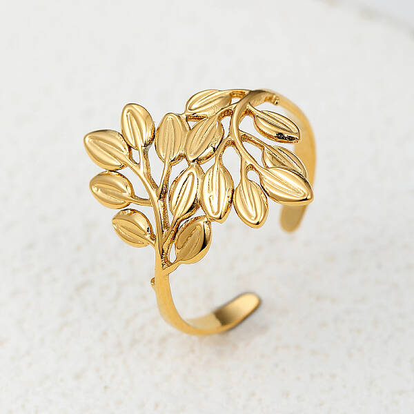 Stainless Steel Leaf Open Cuff Ring Women's Holiday Date Gift