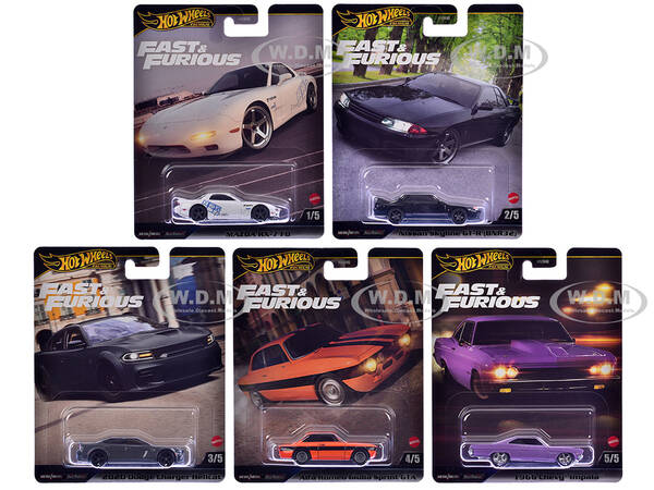 Fast & Furious 2025 5 piece Set K Diecast Model Cars by Hot Wheels