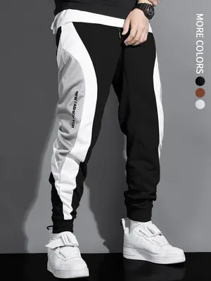 Men's Patchwork Print Drawstring Pants, Regular Fit Casual Pocket Trousers, Pants for Men, Men's All Seasons Bottoms, Size R...