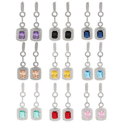 Brass Micro Pave Cubic Zirconia Dangle Stud Earrings
