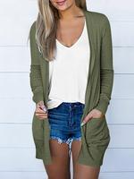 Women's Plain Pocket Open Front Cardigan Sweater, Comfort Fitted Longsleeves Knitting Clothes, Basic Casual Solid Long Sleeve...