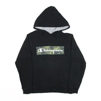 CHAMPION Camo Print Sports Hoodie Black Pullover Boys L