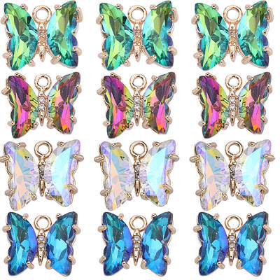 32Pcs 4 Colors Brass with Glass Charms