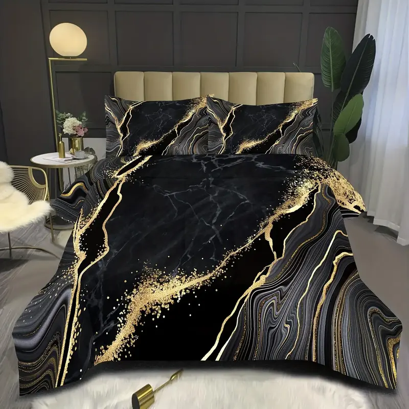 Modern Marble Pattern Bedding, 1 Set Including Duvet Cover & Pillowcase Without Filler, Halloween Decor Soft Comfortable Be...