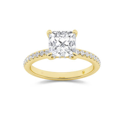 Aurelia Three Quarter Coverage Hidden Halo Princess Cut Lab Grown Diamond Engagement Ring | 18K Yellow Gold 3 1/10 CT. TW.