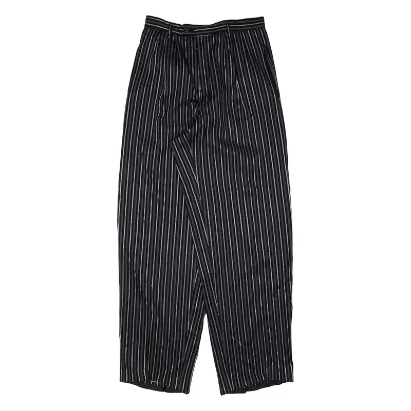 Pleated Striped Womens Trousers Black Loose Tapered W27 L30