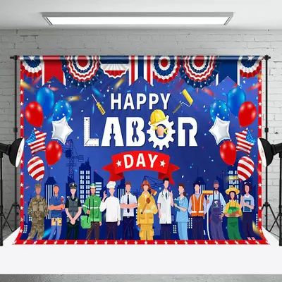 Usa Flag People Balloons Happy Labor Day Backdrop - Aperturee
