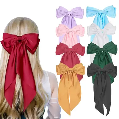 Solid Color Bowknot Decor Hair Decorations (8 Counts), Summer Gifts, Fashionable Hair Accessories for Women, Minimalist Headw...