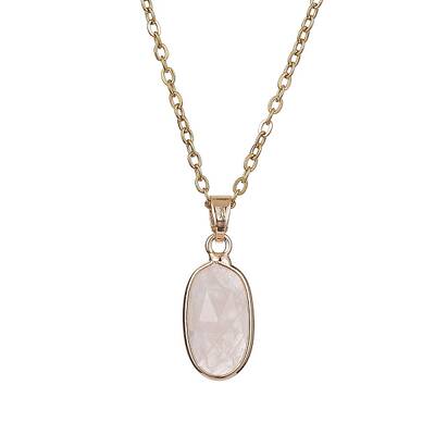 Natural Rose Quartz Oval Pendant Necklace