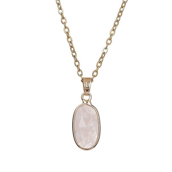 Natural Rose Quartz Oval Pendant Necklace
