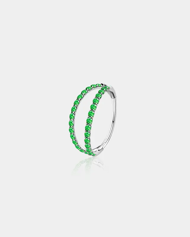 20G CZ Double Hoop Segment Nose Ring - Green CZ / 7mm