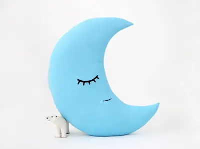 Blue Crescent Moon Pillow with Crown or Star