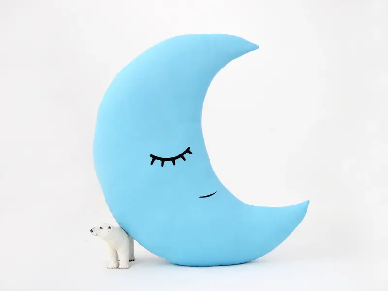Blue Crescent Moon Pillow with Crown or Star