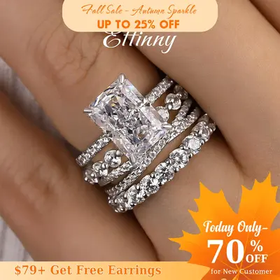 Effinny Jewelry 4.0ct Radiant Cut 4PCS Wedding Ring Set, 925 Sterling Silver Promise Ring, 5A Cubic Zirconia Bridal Ring Set ...