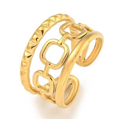 Ion Plating(IP) 304 Stainless Steel Ssquare Chain Open Cuff Ring for Women