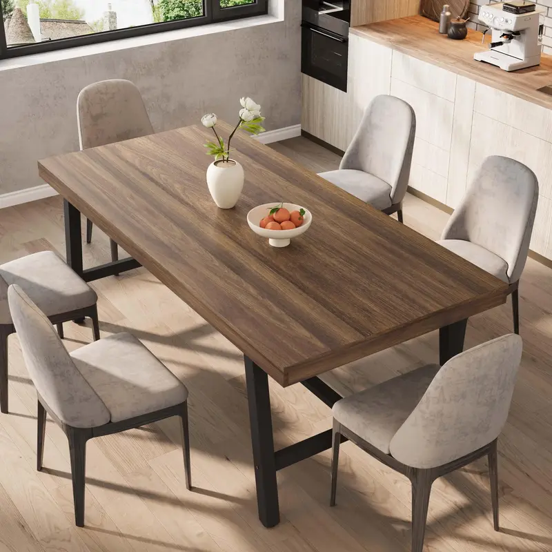 Garvee 78.7 Industrial Wood Dining Table with Sturdy Metal Frame and Adjustable Legs for 6-8 People, Brown