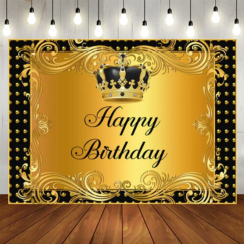 Aperturee Black Gold Crown Curtain Birthday Backdrop