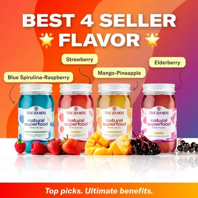 TrueSeaMoss Gel – All Best-Selling Flavors: Mango-Pineapple, Strawberry, Elderberry, Blue Spirulina – Rich in Minerals & ...