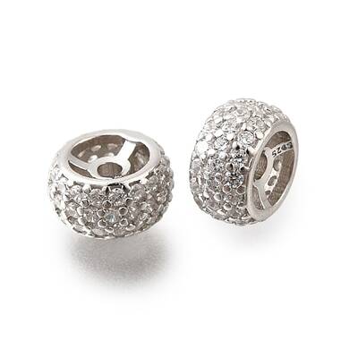 925 Sterling Silver Micro Pave Clear Cubic Zirconia Beads