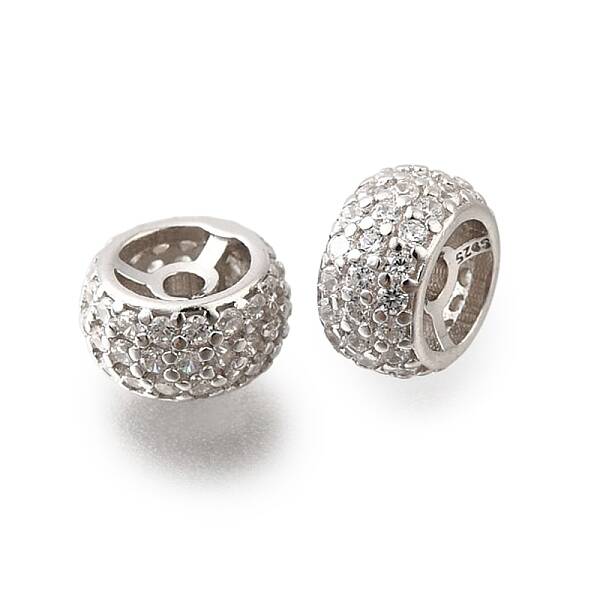 925 Sterling Silver Micro Pave Clear Cubic Zirconia Beads
