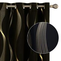 Deconovo Blackout Curtains - 2 Panels, Golden Wave Stripe Print | Thermal Insulated & Soundproof Drapes with Grommets for Liv...