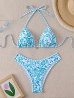 Women's Floral Print Bikini Set, Casual Fashion Chic Swimsuit Set, Ladies Swimwear for Beach Holiday Vacation, Bikinis Sets, ...