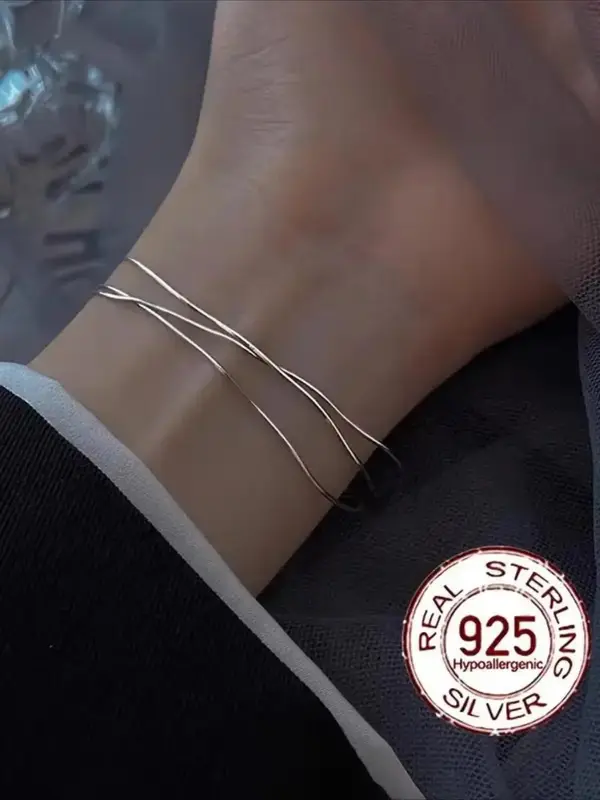 925 Sterling Silver Simple Snake Bone Chain Bracelet, Elegant Temperament Hand Chain Jewelry for Women, Perfect for Any Occas...