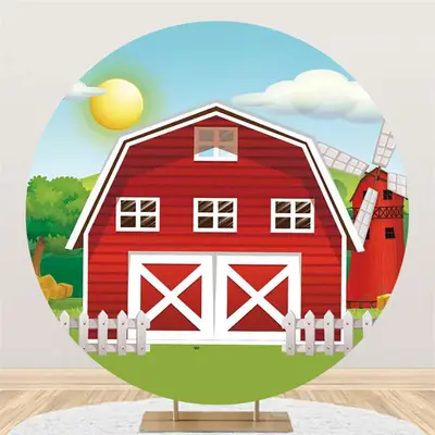 Aperturee Red House Green Tree Happy Birthday Round Backdrop | Simple Backdrop For Birthday | Custom Birthday Backdrops | Bir...