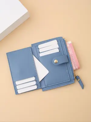 1 Piece Women's Fashion Plain Zipper Short Wallet, Casual PU Leather Texture Small Wallet