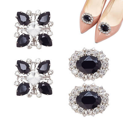 2 Pairs 2 Style Glass Rhinestone Shoe Decorations