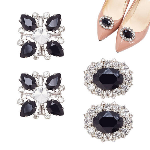 2 Pairs 2 Style Glass Rhinestone Shoe Decorations