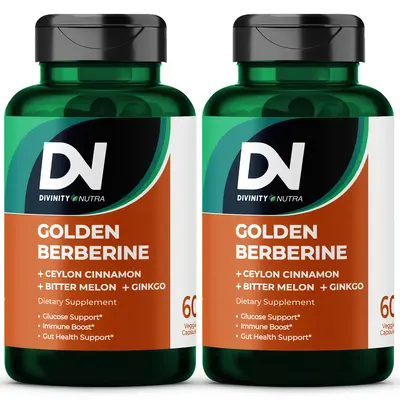 DN 2 Packs 4-in-1 Golden Berberine Supplement 1500mg, Glucose Support, with Ceylon Cinnamon Bitter Melon Ginkgo, Support Gut ...