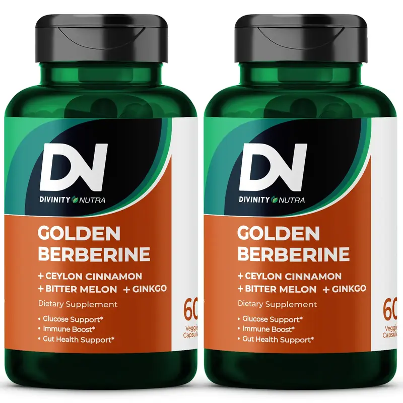 DN 2 Packs 4-in-1 Golden Berberine Supplement 1500mg, Glucose Support, with Ceylon Cinnamon Bitter Melon Ginkgo, Support Gut ...