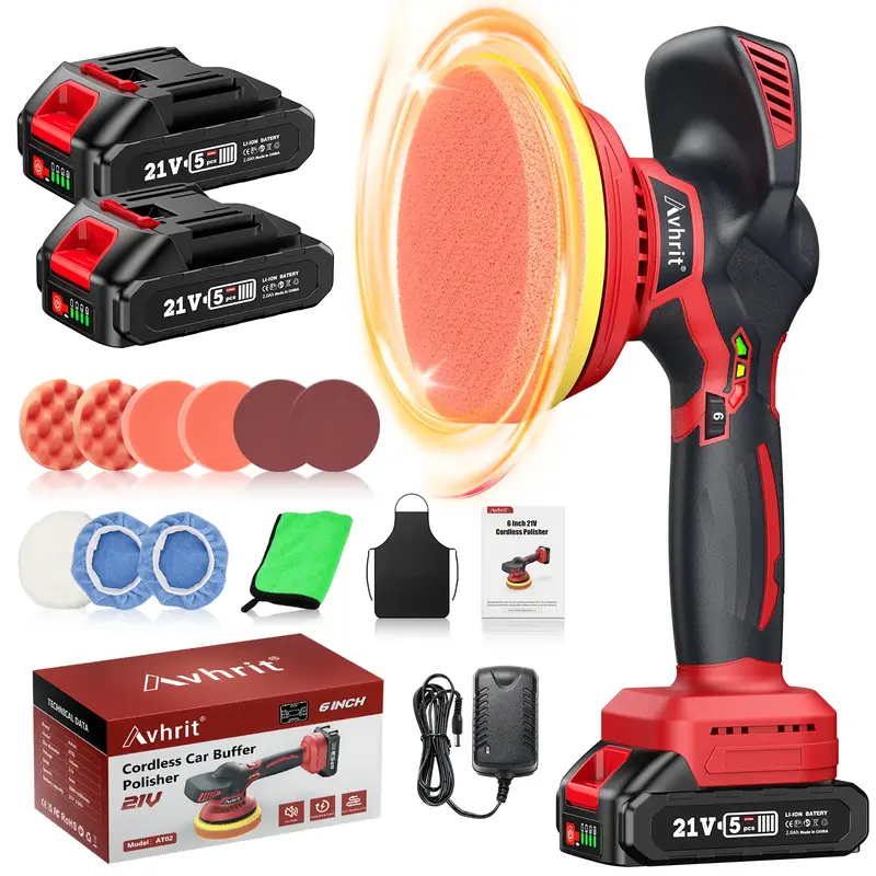 Avhrit Cordless Buffer Polisher,  6 Inch Rotary Buffer Polisher Waxer, 6 Variable Speed 1600-4500 RPM, Detachable Handle for ...