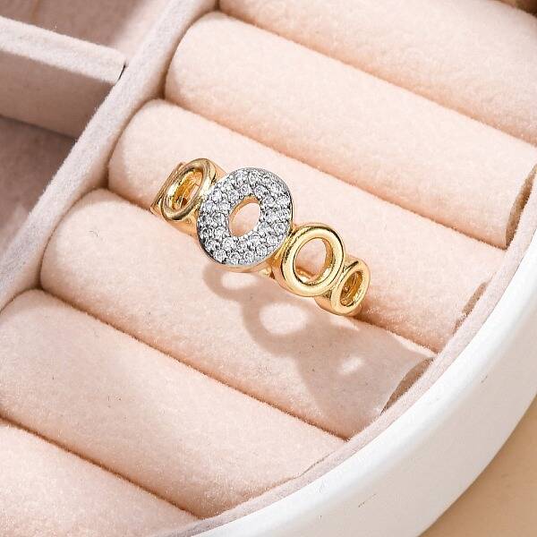 Brass Micro Pave Clear Cubic Zirconia Cuff Finger Rings for Women