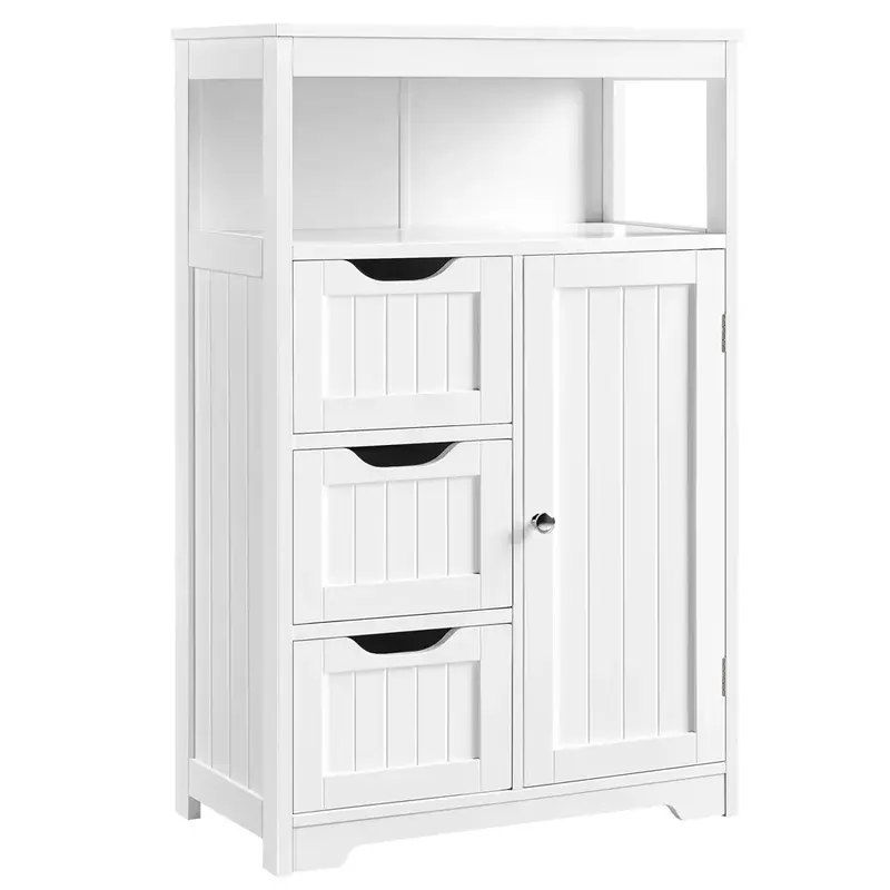 Yaheetech Bathroom Floor Cabinet with 3 Drawers and 1 Door, White Wooden Storage Organizer for Kitchen/Living Room/Bathroom U...